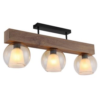 Netlighting Barry I Ceiling Spotlight Bar Matt Black Amber Glass Shade 3x E27