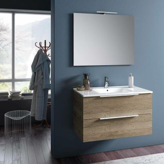 TFT Home Furniture Tft Home Furniture - Mobile da Bagno Sospeso con Lavabo Specchio e Lampada a led tft Luna Rovere Miele