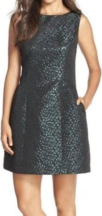 Aidan Mattox Metallic Jacquard Short Sheath Dress In Black/green