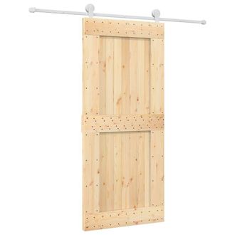Berkfield Home Sliding Door with Hardware Set 90x210 cm Solid Wood Pine in Brown