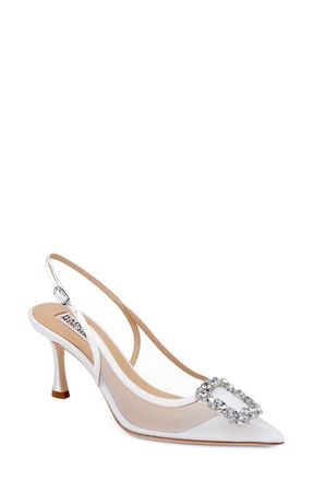 Badgley Mischka Yuta Pointed Toe Slingback Pump in White Satin at Nordstrom, Size 6.5