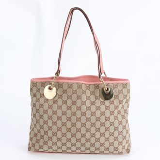 Gucci Gg Canvas Brown Pink Gg Canvas Leather Tote Bag (Pre-Owned)