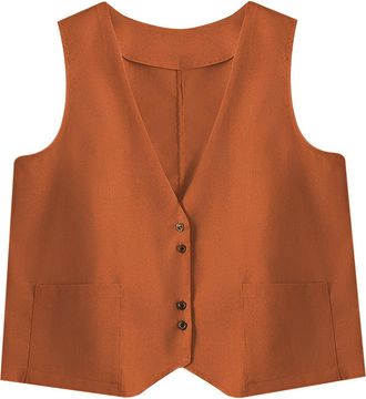 Generic Linen Waistcoats For Woman Casual Waistcoat V Neck Button Down Blazer Waistcoat Retro Summer Top Casual Loose Fit Lightweight Basic Sleeveless Suit Ja