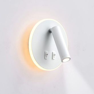 OEM Applique Led, Luce Di Lettura Da Comodino, Luci Di Lettura Da Parete Led, Faretto Orientabile (3w + 6w Luce Calda 3000k) Bianco (forma Rotonda)