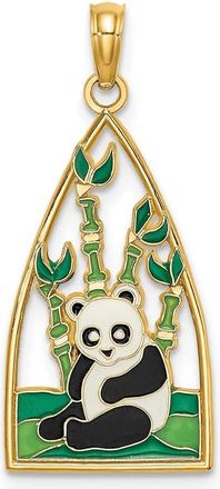 Diamond2Deal 14k Yellow Gold Enamel Panda Bear Bamboo Charm