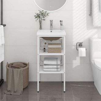 vidaXL vidaXL Telaio per Lavabo da Bagno con Lavabo Integrato Bianco in Ferro