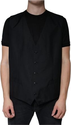 Dolce & Gabbana Zwarte wollen vestjurk - Heren - Bodywarmers - Zwart - 3XL - Wol - Jassen
