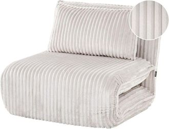 Beliani Sofa Bed Off-White Corduroy Upholstery 1 Seater with Additional Cushion Sleeper Function Adjustable Backrest Armless for Kids and Adults LYSEKIL