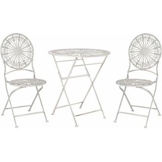 Beliani Set da giardino Bistrot Tavolo 2 Sedie Pieghevole Metallo Effetto Anticato Bianco Scafia