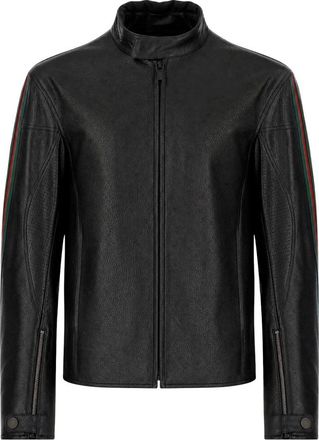 Gucci Jassen, Heren, Zwart, L, Katoen, Leren bikerjack met Web-detail