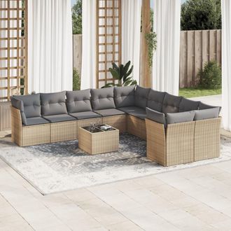 vidaXL Set De Sof&aacute;s De Jard&iacute;n 11pzas Con Cojines Rat&aacute;n Sint&eacute;tico Beige Vidaxl