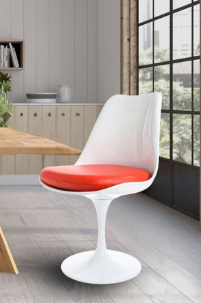 Fusion Living White Tulip Dining Chair with PU Cushion in Red