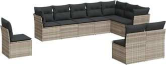 vidaXL 10 Piece Garden Sofa Set with Cushions Light Grey Poly Rattan vidaXL