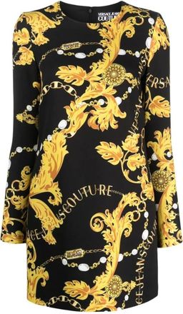 Versace Jeans Couture Kleedjes, Dames, Zwart, S, Polyester, Zwarte Chain Couture Jurk