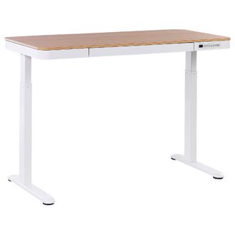 Beliani Beliani - Escritorio De Altura Regulable El&eacute;ctrico Blanco Madera Clara 120 X 60 Cm Usb Kenly