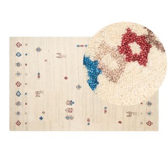Beliani Alfombra Gabbeh De Lana Beige Rojo Azul Marr&oacute;n 140 X 200 Cm A Mano Floral Animal Suluca