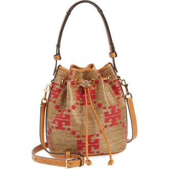 Tory Burch T Monogram Straw Bucket Bag in Natural at Nordstrom