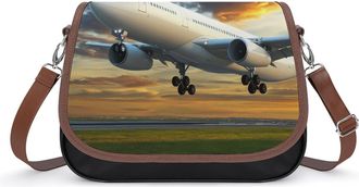 Generic Passenger Plane Airport Sunrise Small Womens Crossbody Bags Shoulder Handbag with Adjustable Strap for Travel