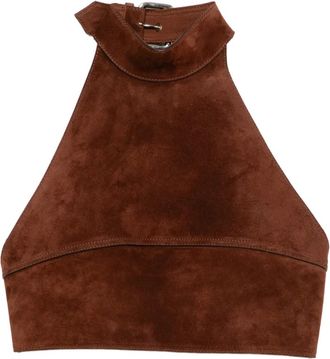 Monse Top in pelle con scollo allamericana - Marrone