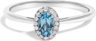 House of Brilliance 10K White Gold 5X3MM Oval Blue Topaz and Diamond Accent Halo Ring (I-J Color, I1-I2 Clarity)