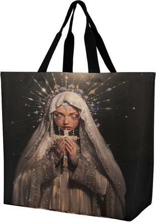 Generic Jewel Woman Rhinestone Reusable Shopping Bags Large Capacity Grocery Bag Heavy Duty Tote for Women 40x40x16cm