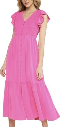 Entro Tiered Smocked Dress In Pink