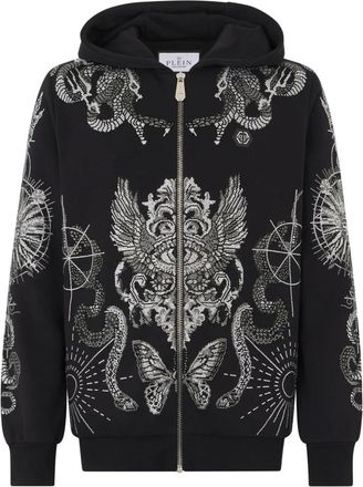 Philipp Plein Zip Hoodie Tattoo Stones - Heren - Vesten met rits - Zwart - M - Katoen - Hoodies & sweatvesten
