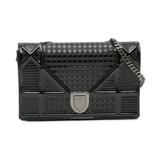 Dior Pre-owned Cross Body Bags, female, Black, Size: ONE SIZE Pre-owned Metallic Patent Microcannage Diorama Wallet on Chain