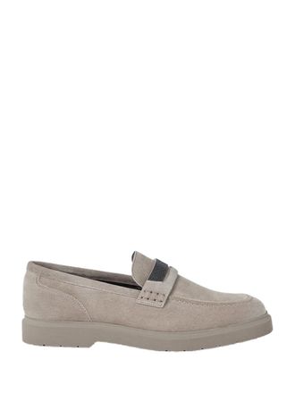 Brunello Cucinelli Monili-Embellished Suede Loafer - Gray