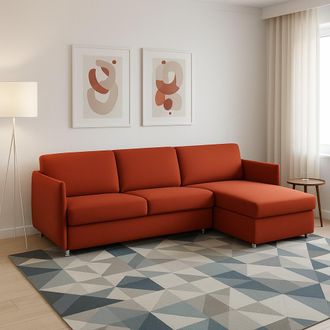 Dmora Sof&aacute; Fijo Con Chaise Longue Posina, Desenfundable, Reversible Made In Italy, Hidr&oacute;fugo Multiposici&oacute;n, 260x160 Cm Naranja