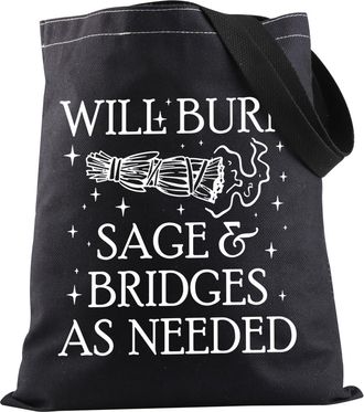 Generic PYOUL Halloween Shoulder Bag Will Burn Sage and Bridges As Needed Tote Bag Burn the Patriarchy Merchandise Witch Vibes Gift (As Needed Tote EU)