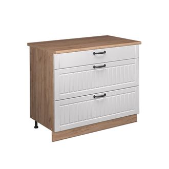 Vicco Mueble Bajo De Cocina Fame-line, Blanco Casa De Campo/roble Dorado, 100 Cm, Et Roble, Vicco