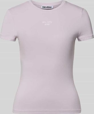 Review Slim Fit T-Shirt mit Logo-Stitching Modell Downtown in Flieder, Gr&ouml;&szlig;e XL