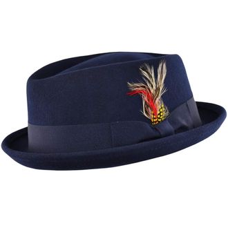 Maz Accessoires Crushable Wool Felt Diamond Crown Pork Pie Hat - Large Navy
