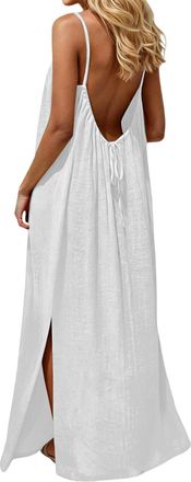 Generic Women Backless Cami Dresses Backless Sleeveless Solid Dress Cami Lounge Dresses Long Skirts with Back Tie Dress Spaghetti Strap Flowy Beach Summer Loo