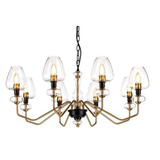 Netlighting Armand 8 Light Chandelier Aged Brass Glass Shade in Yellow
