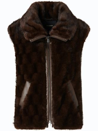 Pinko Textured Brown Gilet With High Collar And Leather-Like Panels