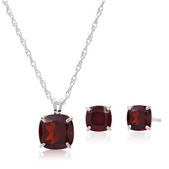 MAX + STONE 925 Sterling Silver Cushion Cut Gemstone Stud Earrings and Pendant Necklace