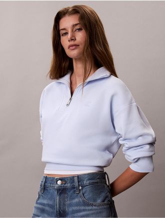 Calvin Klein Jeans Calvin Klein Womens Monogram Fleece Quarter Zip Sweatshirt - Light/Pastel Blue - XL
