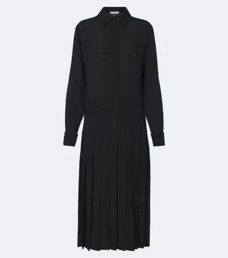 Fendi Chevron jacquard pleated silk midi dress
