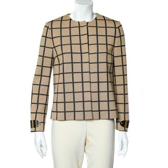 M Missoni Beige Windowpane Patterned Knit Button Front Cardigan