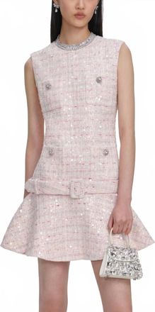 Self Portrait Sequin Boucle Belted Mini Dress In Pink