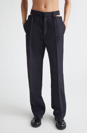 Jil Sander Slashed Waist Wool & Mohair Straight Leg Pants in Midnight at Nordstrom, Size 12 Us