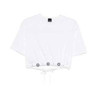 Pinko T-Shirts, female, White, Size: XS Top with Studs and Waist Ties