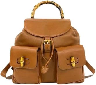 Gucci Pre-owned Bamboo Leren Rugzak - Dames - Vintage Rugzakken - Bruin - ONE Size - Leer - Vintage