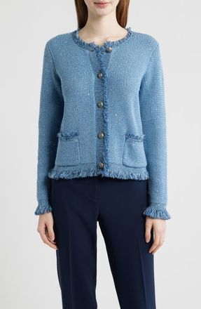Kobi Halperin Kailey Sequin Fringe Cardigan in Blue at Nordstrom, Size Xx-Large