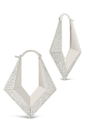 Sterling Forever Charlize Pav&eacute; Hoop Earrings in Silver at Nordstrom