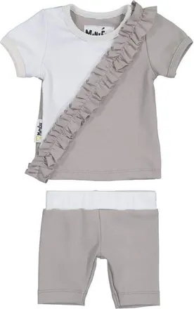 Maniere Kids Colorblock Ruffle Top & Shorts Set in Grey at Nordstrom, Size 3M