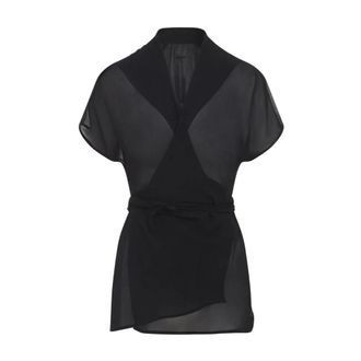 Rick Owens Wrap Ss Top - female - Rick Owens - Blouses - Black - M - Blouses & Shirts