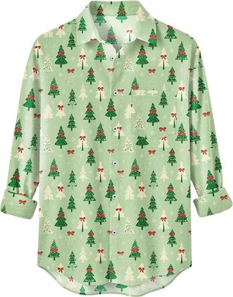 Generic Fun Santa Claus Snowflake Deer Graphic, Shirts for New Year Party, Mens Christmas Button Down Shirt, Long Sleeve Trendy Casual,XXL